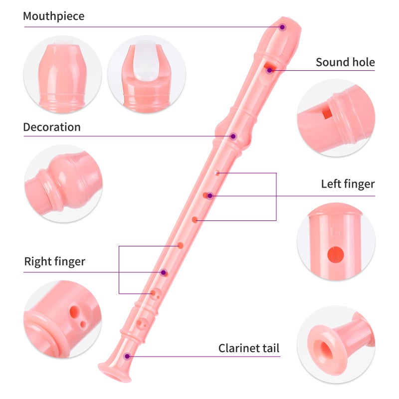 Yop-yes Soprano Recorder Instrument for Kids Beginners Student German Fingering C Key Recorder Instrument 3 Piece with Cleaning Rod and Bag Fingering Chartï¼ˆPinkï¼‰ - Image 3